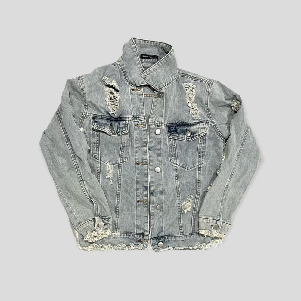 RIPPED/DISTRESSED SHEIN DENIM BUTTON UP JACKET